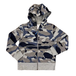 **NWT J. Crew Boys' Blue & Grey Camo Fleece Full-Zip Hoodie